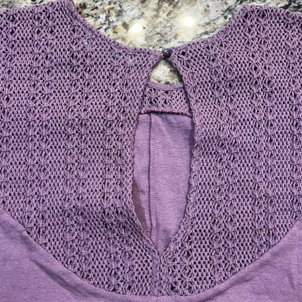 FP Beach Free People‎ Crochet Lace Yoke Romper Mauve Purple Boho Pockets Medium